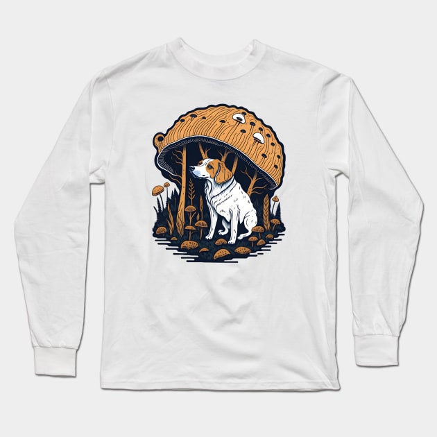 Dog Under A Mushroom Long Sleeve T-Shirt by MonkeyStuff